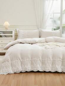 3pcs Beige Synthetic Polyester Bottom Surface With A Mesh Duvet Cover Kit - Beige - View 15