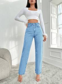 EURMUSE Của phụ nữ Ánh sáng Xanh Nước Rửa Quần legging thẳng - Rửa nhẹ - Xem 4