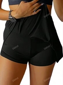 Women Sports Skirt Quick Drying Breathable Badminton Tennis Culottes Yoga Fitness Running Marathon High Waisted Half Length Ruched Miniskirt