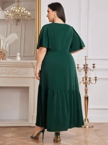 Modelyn Plus Size Elegant Solid Color Waist Cinched Dress With Belt Long Evening Dresses