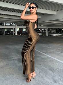SHEIN SXY Vestido ajustado de tirantes con estampado a rayas y espalda descubierta