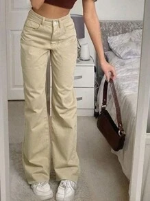 Women Y2K Music Festival Style Buttoned Belt Loop Straight Leg Casual Chic Street Athleisure Jogger Pants