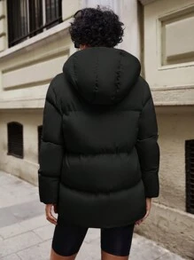 RueChic Zip Up Hooded Puffer Coat - Black - View 2