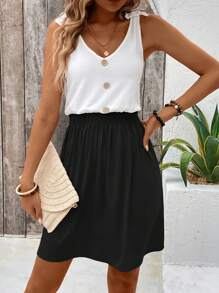 SHEIN LUNE Women Casual Colorblock A-Line Dress With Minimalist Design