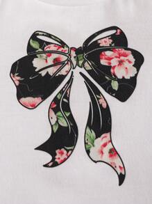 SHEIN Leap Crew Cute Knitted Butterfly Pattern Short Sleeve T-Shirt And Floral Printed Pants Set For Baby Girls - White - View 4