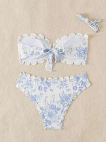 Swim Mod Women's Floral Print Bandeau Sexy Bikini Set For Beach Vacation Summer - Multicolor - View 2