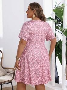 SHEIN VCAY Plus Size Váy ngắn tay in họa tiết đơn giản dành cho nữ - Nhiều màu - Xem 2