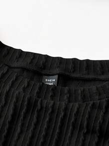 SHEIN LUNE Plus Size Open Shoulder Fringe Crop Top Summer Boho Tank Top - Black - View 3