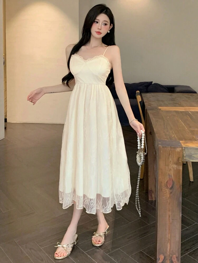 Women's Elegant Solid Color Embroidered Spaghetti Strap Summer Dress, Birthday Prom Dress, Ruffle, Dress For Wedding Dress