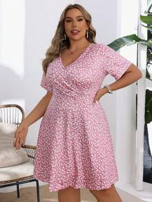 SHEIN VCAY Plus Size Váy ngắn tay in họa tiết đơn giản dành cho nữ - Nhiều màu - Xem 3