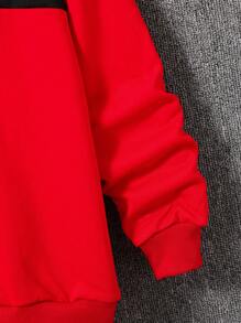 Suéter de cuello redondo con mangas largas para adolescente, con diseño de empalme marrón y negro - Rojo - Ver 3