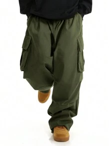 Chillumni Loose Fit Men Cargo Pants With Flap Pockets, Side Drawstring Waist, For Fall
