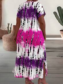 EMERY ROSE Đầm Maxi Nữ Cổ Chữ V Tay Ngắn Viền Xẻ Bên Cỡ Lớn Buộc Nhuộm Màu Cho Mùa Hè Trang Phục Nữ - Nhiều màu - Xem 2