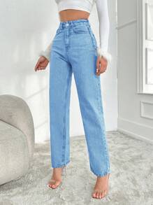 EURMUSE Của phụ nữ Ánh sáng Xanh Nước Rửa Quần legging thẳng - Rửa nhẹ - Xem 6