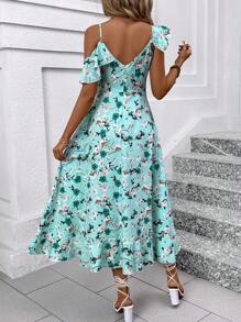 EMERY ROSE Women's Ruffle Floral Printed Ruffle Hem Vacation Dress Maxi Women Outfit - Multicolor - View 2