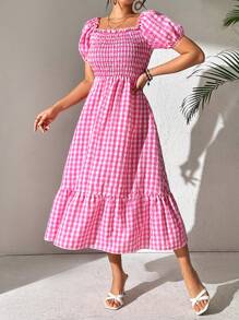 Chiquease Của phụ nữ Kẻ sọc Off Shoulder Đầm - Màu Hồng Tươi - Xem 5