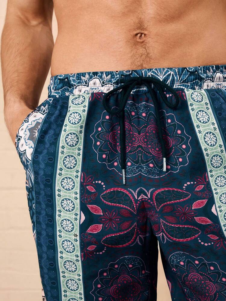 Men's Lightweight, Breathable Bohemian Print Beachwear Casual Shorts For Summer Holiday