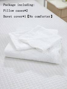 三件套白色蕾丝床上用品，复古乡村风格，精致蕾丝花边装饰，柔软保暖的超细纤维被套，男女通用，包含1个拉链被套和2个枕套，不含被芯，适合多种床型，适合春夏使用。 - 白色 - 查看 4