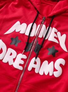 Manfinity Roghcode Letter Printed Hooded Zipper Sweatshirt With Drawstring Long Sleeves - Red - View 3