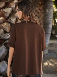 Forever 21 Women Summer Floral Sun And Face Printed Round Neck Oversized Short Sleeve Casual T-Shirt - Brown - View 2