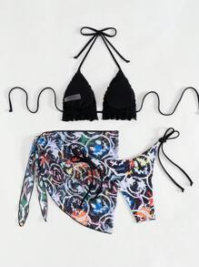 Swim EVENT 3pcs/Set Fashionable Sexy Random Print Bikini Festival Outfits