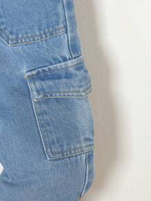 Spodnie cargo dla dziewczynki z miękkim spranym dżinsem i kieszeniami - Średni jeans - Zobacz 5