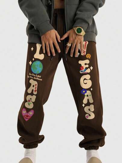 Street Life Men's Cartoon & Letter Print Drawstring Waist Joggers Sweatpants, School