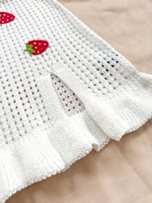 Soleia Stickad kjol med slitsar, jordgubbsdekoration och volangkant för kvinnor, höst/vinter - Vitt - Visa 3
