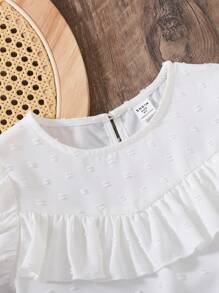 SHEIN Camisa dulce y encantadora para niña preadolescente con mangas de gorra con volante y diseño de recorte, perfecta para uso diario e informal en verano