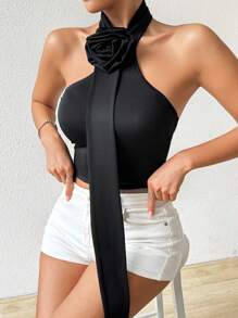 Chiquease 女士3D花瓣背心上衣，可多種穿著風格 - 黑色 - 查看 4