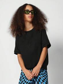 SUMWON Kids Unisex Sweat Tee With Front Print - Black - View 1