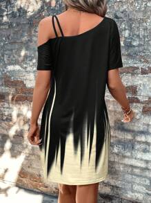 SHEIN LUNE Đầm nữ màu đen hở vai hoa cúc Ombre - Màu be - Xem 2