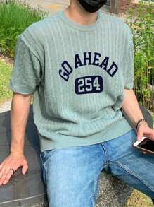 DAZY Men's Summer Knitted Sweater With Letter Design - Mint Green - View 3