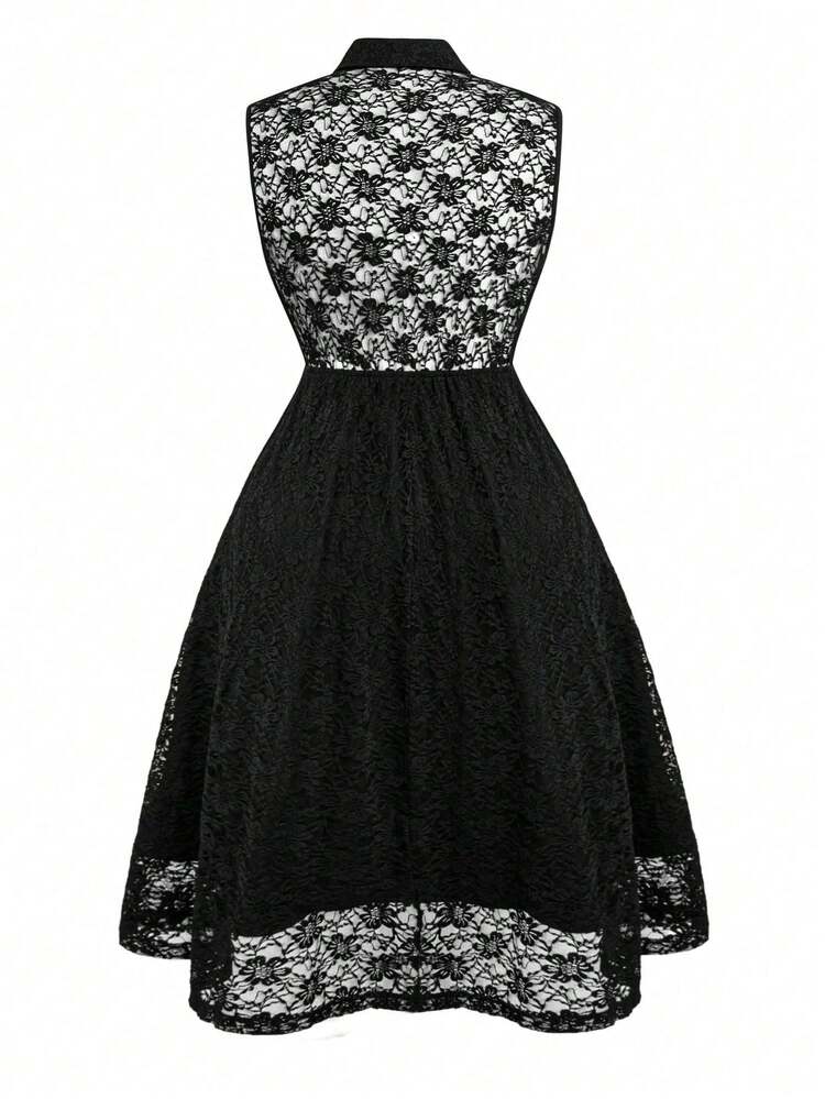 Plus Size Women Fashionable Black Lace Sleeveless Dress