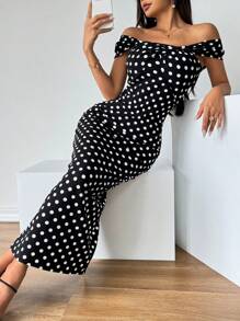 SHEIN Privé Vestido asimétrico con hombros abiertos para mujer - Albaricoque - Ver 5