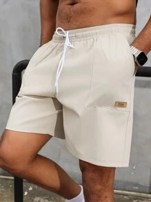 Manfinity Homme Men's Plus Size Simple Fashion Loose Solid Color Summer Shorts Drawstring Jogger Plain - Khaki - View 5