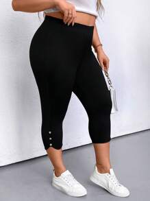 EMERY ROSE Plus Size Women's Fashion Solid Color Slim-Fit All-Match Leggings - Black - View 4