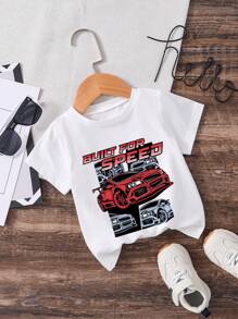嬰兒男童復古酷炫賽車印花短袖T恤 - 白色 - 查看 1