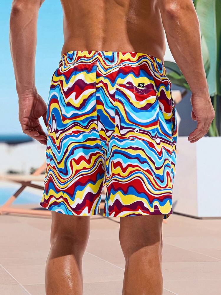 Men's Summer Holiday Random Print Drawstring Waist Beach Shorts