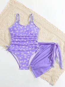 SHEIN Tween Girl Fashion Printed One-Piece Swimsuit Summer Holiday Summer  Swim Bohemian Summer Holiday Cute - Purple - View 6