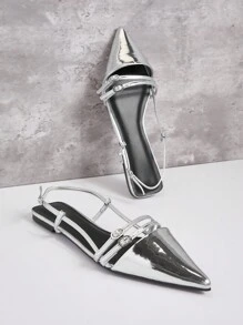 SHUZIA Women's Pointed Toe Slingback Metallic Color Flat Sandals For Daily Wear