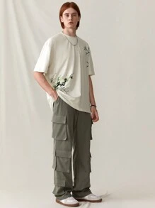 Manfinity VCAY Solid Color Woven Casual Pants With Pockets Cargo In My Era Olive Green Going Out Boyfriend Gift
