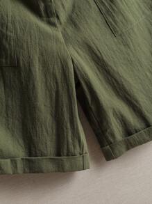 EMERY ROSE Ladies' Vacation Leisure Solid Color Linen Shorts - Army Green - View 5