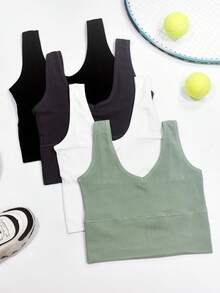 Easithlete Débardeur de sport pour femmes, ajusté et côtelé, couleur unie - Multicolore - Voir 4