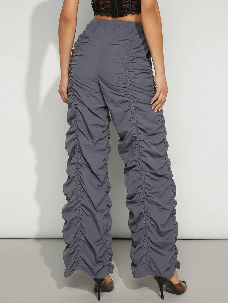 Ruched Drawstring Wide Leg Pants