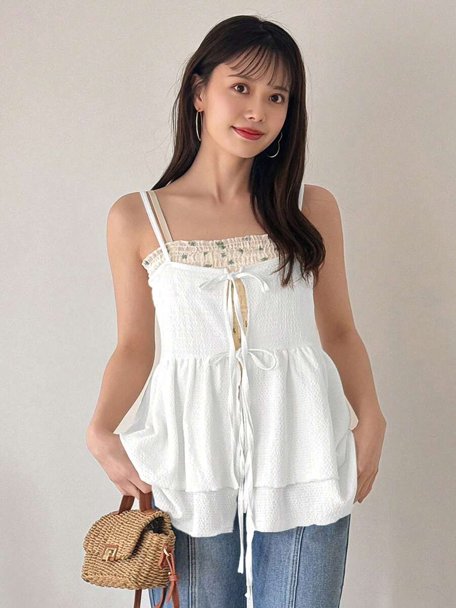 FRIFUL Designer 女士荷葉邊束口背心 - 白色 - 查看 1