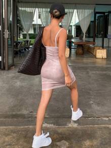 DAZY Đầm Mini Ôm In Họa Tiết Đầm Ôm Body Dây Đeo Spaghetti Đầm Sundress, Đầm Thường Ngày Cho Nữ - Hồng - Xem 2