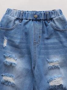 Conjunto de 2 piezas de camiseta estampada con letras de primavera/verano del 4 de julio y pantalones vaqueros desgastados para niños preadolescentes, barato y adecuado para viajes diarios, escuela, ropa casual, vacaciones y deportes