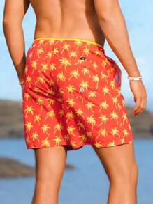 Surfspeed Men's Stripe Printed Drawstring Casual Beach Shorts - Orange - View 2