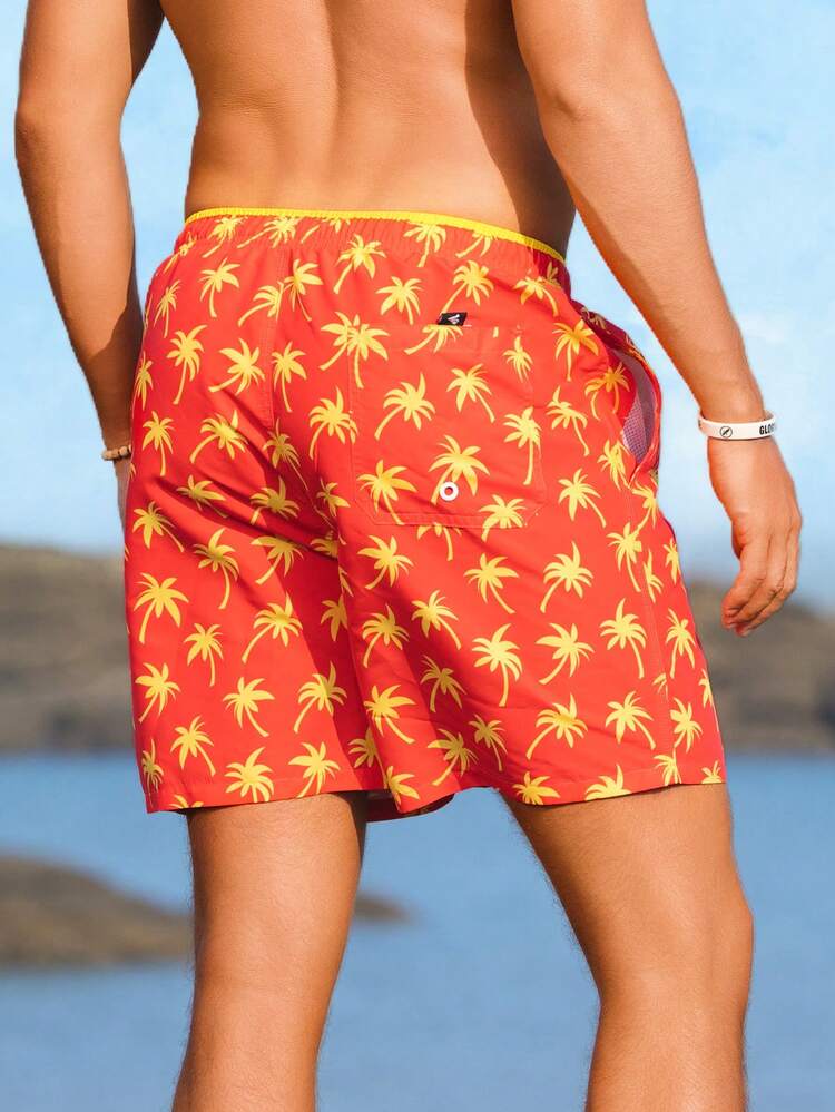 Men's Stripe Printed Drawstring Casual Beach Shorts